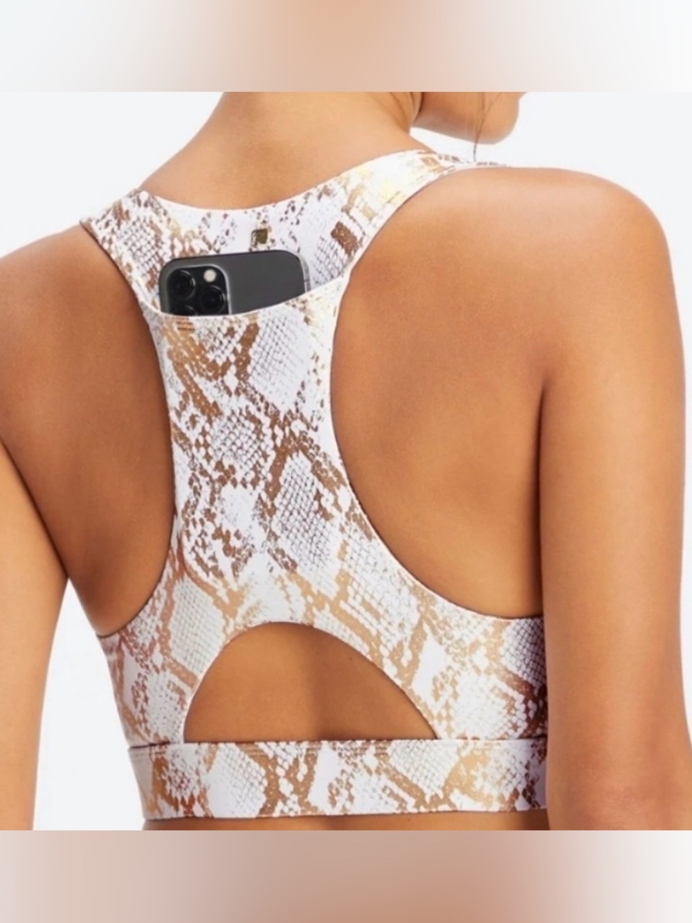 Fabletics Size X Large Sports Bra On The Go Midi Copper Foil Snake #1294 - Picture 3 of 5